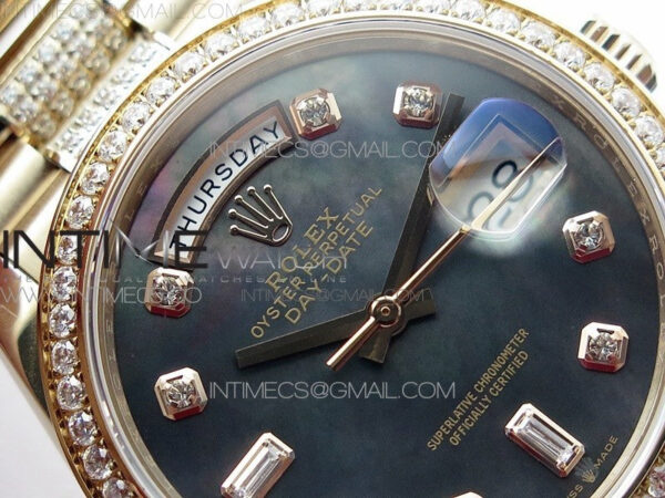 Day-Date 36 128235 RG/Crystal BP Best Edition Black MOP Crystal Markers Dial on RG President Bracelet A2836 – Bild 7