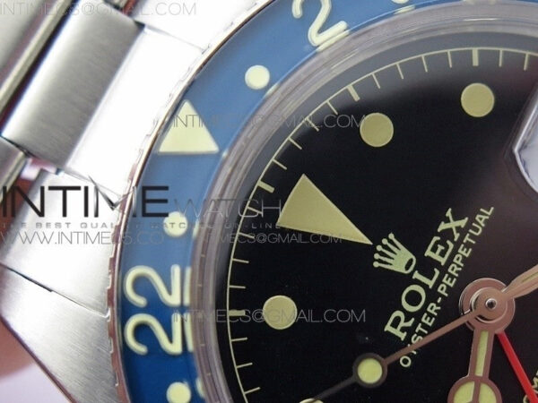 Vintage GMT Master 6542 Blue/Red Bezel B12 Black Dial Style03 on SS Bracelet A2836 – Bild 8