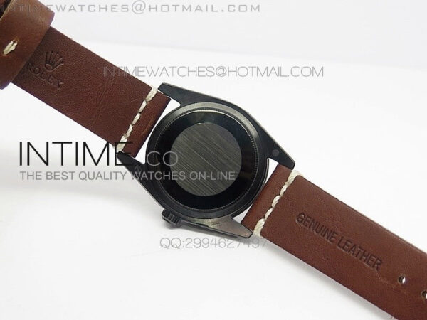 Datejust Engraved DLC Case Red dial on Brown Leather Strap – Bild 8