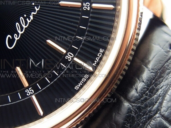 Cellini 50519 Real Date RG BP Best Edition Black Dial Stick Markers on Black Leather Strap SA3165 – Bild 8