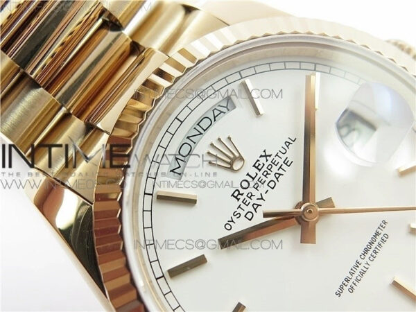 Day-Date 36 128239 RG BP Best Edition White Sticks Markers Dial on RG President Bracelet – Bild 8