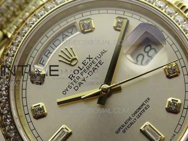 Day-Date 36 128235 YG/Crystal BP Best Edition Silver Crystal Marker Dial on YG President Bracelet A2836 – Bild 8