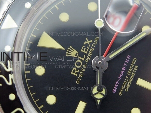 Vintage GMT Master 6542 Black/Red Bezel B12 Black Dial on SS Bracelet A2836 – Bild 8