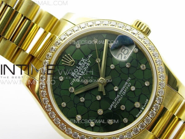 DateJust 31mm YG APSF Best Edition Green Flowers Crystals Dial on President Bracelet A2824 – Bild 8