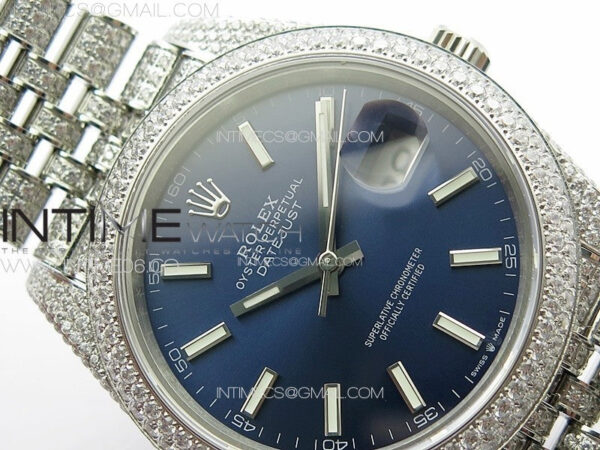 DateJust 41 126334 Full Paved Diamonds BP Best Edition Blue Dial Sticks Markers on Jubilee Bracelet A2824 – Bild 8