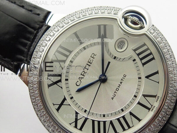 Ballon Bleu 42mm Diamonds Bezel SS K3F 1:1 Best Edition White Texture Dial on Black Leather Strap A2824 – Bild 8