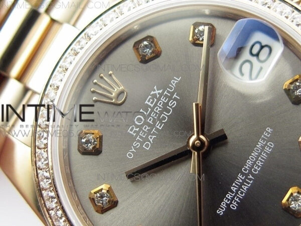 Datejust 31mm 278275 RG Dia Bezel BP Best Edition Gray Crystal Markers Dial on RG President Bracelet – Bild 8