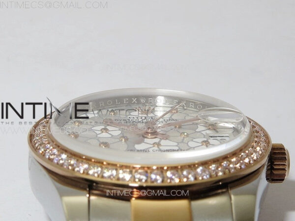 DateJust 31mm 278274 904L SS/RG Crystals Bezel GMF Best Edition Silver Flowers Crystals Dial on 904L SS/RG Oyster Bracelet A2824 – Bild 8