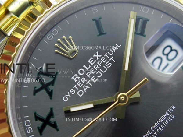 DateJust 36 SS 126233 904L SS/YG VSF 1:1 Best Edition Gray Dial Green Roman Markers on Jubilee Bracelet VS3235 – Bild 9