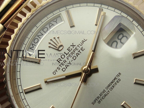 Day-Date 40mm 228239 BP New Dial Version 904 RG Silver Stick Markers Dial on RG President Bracelet A2836 – Bild 8