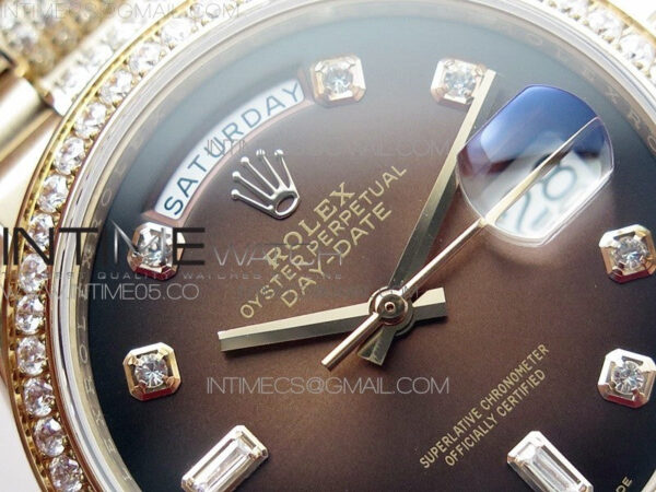 Day-Date 36 128235 RG/Crystal BP Best Edition Brown Crystal Marker Dial on RG President Bracelet A2836 – Bild 9