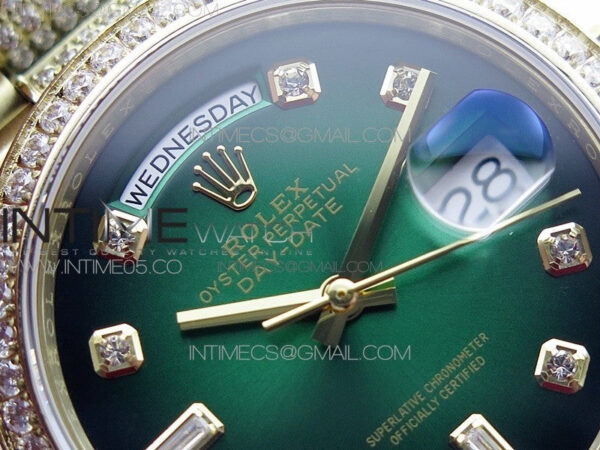 Day-Date 36 128235 YG/Crystal BP Best Edition Green Crystal Marker Dial on YG President Bracelet A2836 – Bild 8