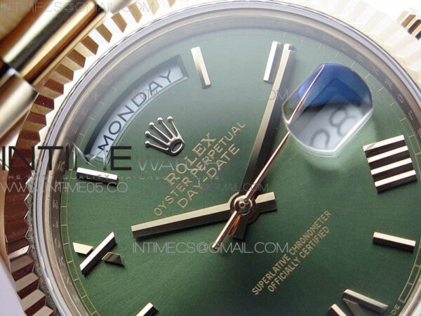 Day-Date 40mm 228239 BP New Dial Version 904 RG Green Roman Markers Dial on RG President Bracelet A2836 – Bild 8