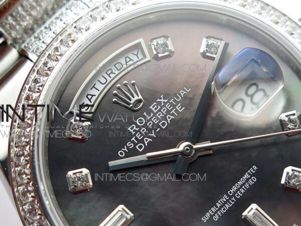Day-Date 36 128239 SS/Crystal BP Best Edition Black MOP Crystal Markers Dial on SS President Bracelet A2836 – Bild 10