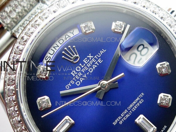 Day-Date 36 128239 SS/Crystal BP Best Edition Blue Crystal Markers Dial on SS President Bracelet A2836 – Bild 8