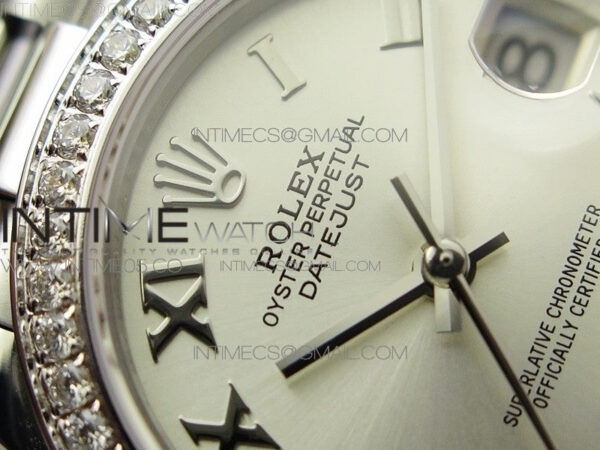 Datejust 31mm 278275 SS Crystals bezel BP Best Edition Silver Roman Markers Dial(@6 Crystal Marker) on SS President Bracelet – Bild 8