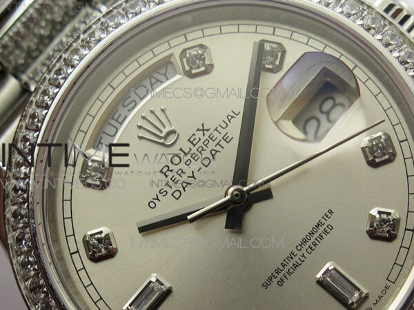 Day-Date 36 128239 SS/Crystal BP Best Edition Silver Crystal Markers Dial on SS President Bracelet A2836 – Bild 8