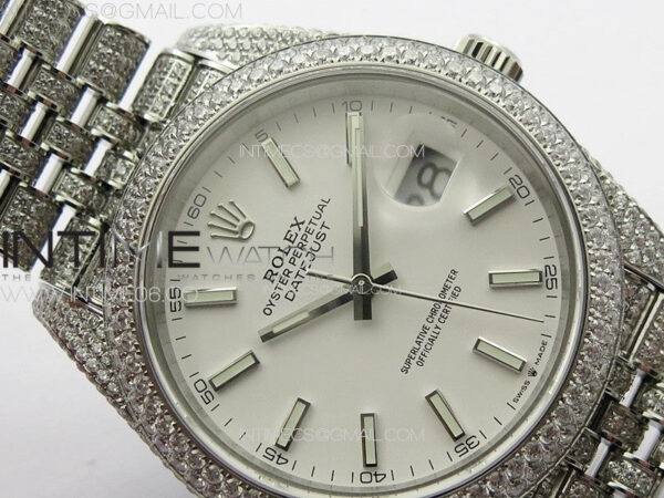 DateJust 41 126334 Full Paved Diamonds BP Best Edition White Dial Sticks Markers on Jubilee Bracelet A2824 – Bild 8