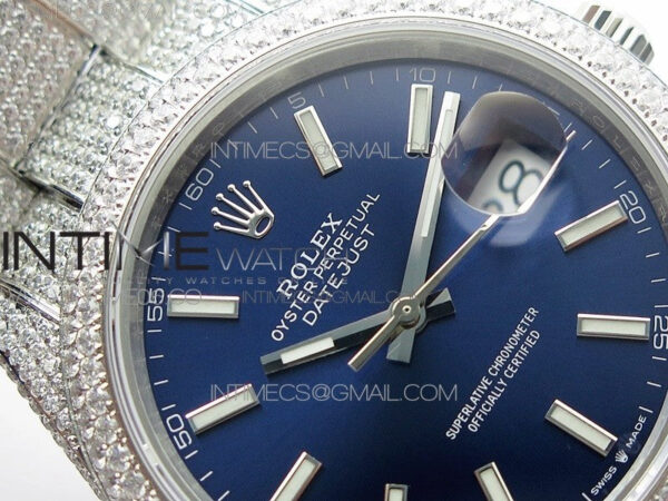 DateJust 41 126334 904 Full Paved Diamonds BP Best Edition Blue Dial Sticks Markers on Oyster Bracelet A2824 – Bild 8