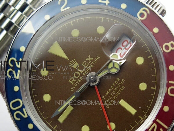 Vintage GMT Master 6542 Blue/Red Bezel B12 Tropical Brown Dial on SS Jubilee Bracelet A2836 – Bild 8