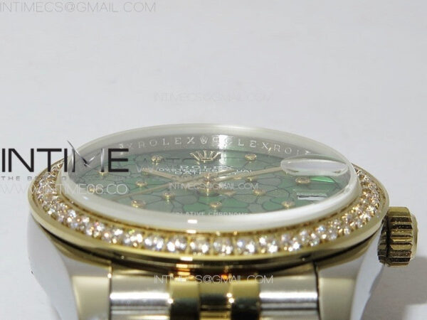 DateJust 31mm 278274 904L SS/YG Crystals Bezel GMF Best Edition Green Flowers Crystals Dial on 904L SS/YG Jubilee Bracelet A2824 – Bild 8