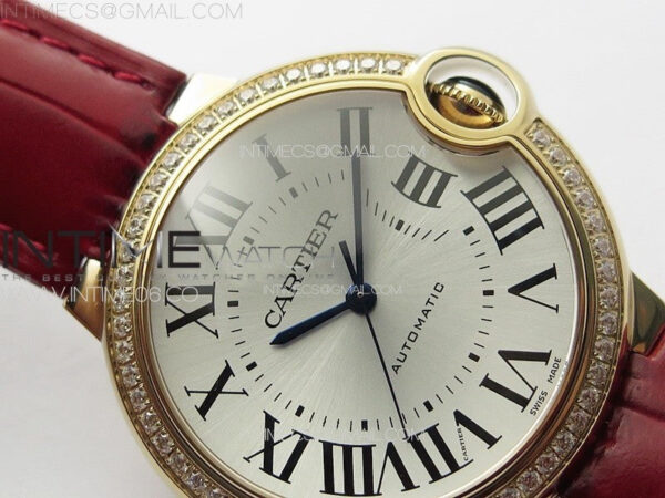 Ballon Bleu 36mm Diamonds Bezel RG K3F 1:1 Best Edition White Textured Dial On Red Leather Strap A076 – Bild 8