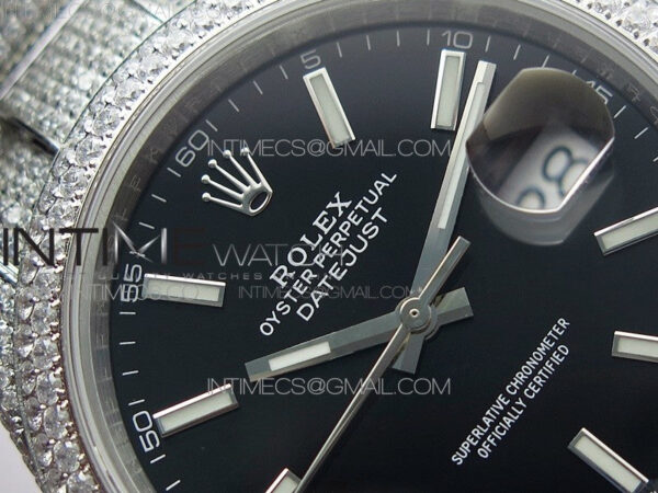 DateJust 41 126334 904 Full Paved Diamonds BP Best Edition Black Dial Sticks Markers on Oyster Bracelet A2824 – Bild 8
