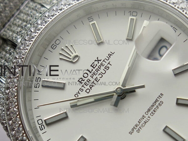 DateJust 41 126334 904 Full Paved Diamonds BP Best Edition White Dial Sticks Markers on Oyster Bracelet A2824 – Bild 8