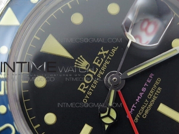 Vintage GMT Master 6542 Blue/Red Bezel B12 Black Dial Style02 on SS Bracelet A2836 – Bild 9