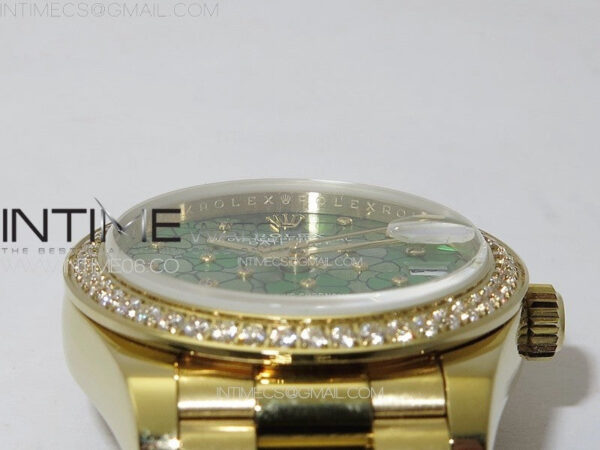 DateJust 31mm 278274 YG Crystals Bezel GMF Best Edition Green Flowers Crystals Dial on YG President Bracelet A2824 – Bild 8