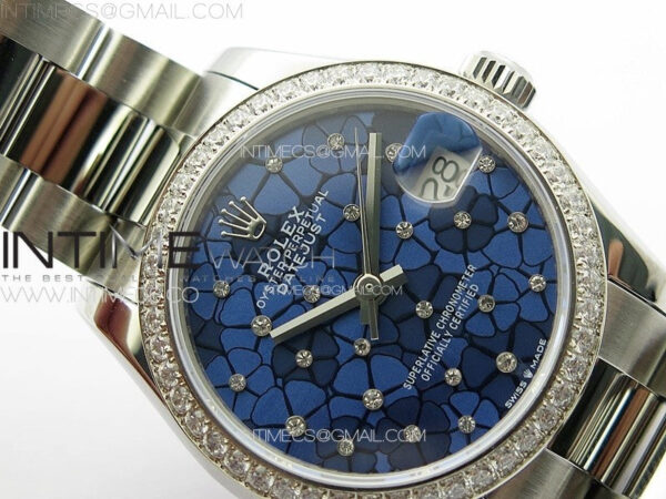 DateJust 31mm 72610 Crystals Bezel SS APSF Best Edition Blue Flowers Crystals Dial on Oyster Bracelet A2824 – Bild 8