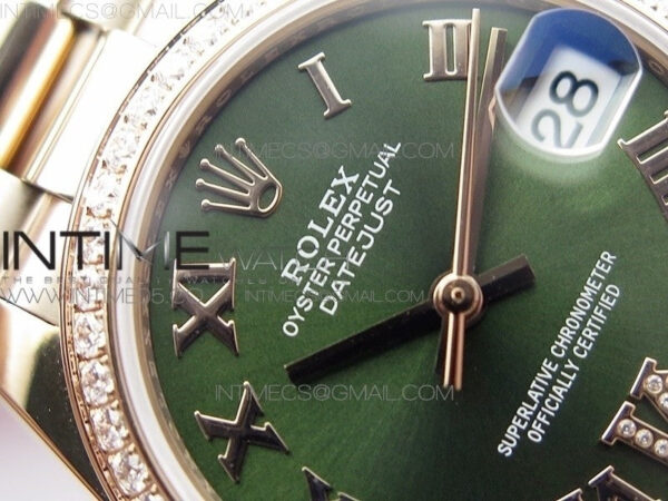 Datejust 31mm 278275 RG Dia Bezel BP Best Edition Green Roman Markers Dial @6 Dia on RG President Bracelet – Bild 9