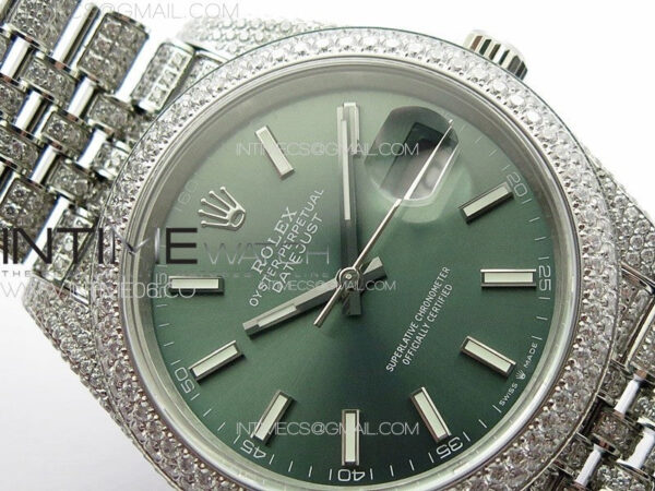 DateJust 41 126334 Full Paved Diamonds BP Best Edition Green Dial Sticks Markers on Jubilee Bracelet A2824 – Bild 8