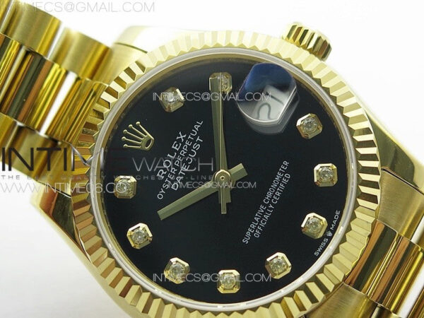 DateJust 31mm 178271 YG APSF Best Edition Black Dial Crystal Markers on President Bracelet A2824 – Bild 8