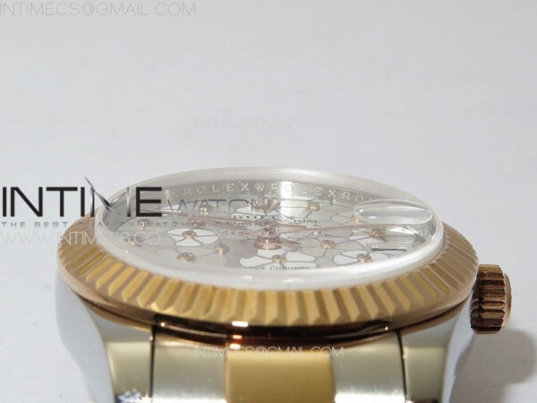 DateJust 31mm 278274 904L SS/RG GMF Best Edition Silver Flowers Crystals Dial on 904L SS/RG Oyster Bracelet A2824 – Bild 7