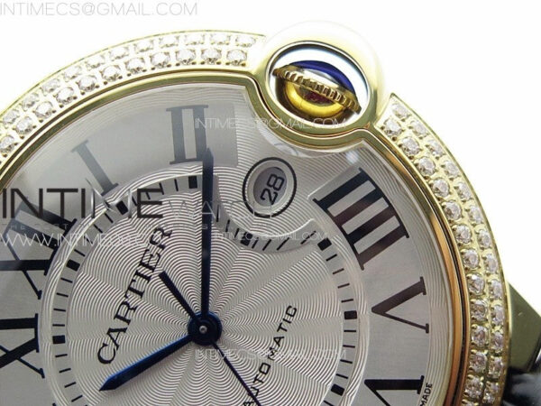 Ballon Bleu 42mm Double Diamonds Bezel RG K3F 1:1 Best Edition White Texture Dial on Black Leather Strap A2824 – Bild 9