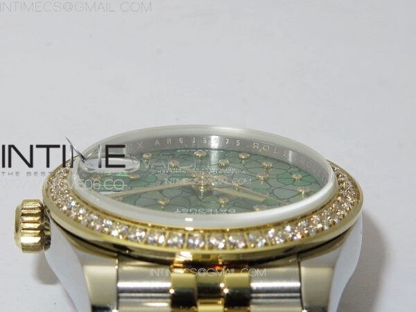 DateJust 31mm 278274 904L SS/YG Crystals Bezel GMF Best Edition Green Flowers Crystals Dial on 904L SS/YG Jubilee Bracelet A2824 – Bild 9