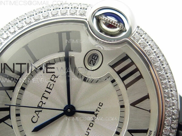 Ballon Bleu 42mm Diamonds Bezel SS K3F 1:1 Best Edition White Texture Dial on Black Leather Strap A2824 – Bild 9