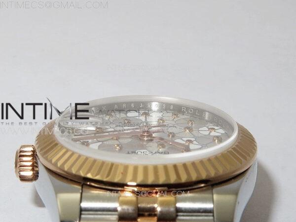 DateJust 31mm 278274 904L SS/RG GMF Best Edition Silver Flowers Crystals Dial on 904L SS/RG Jubilee Bracelet A2824 – Bild 8