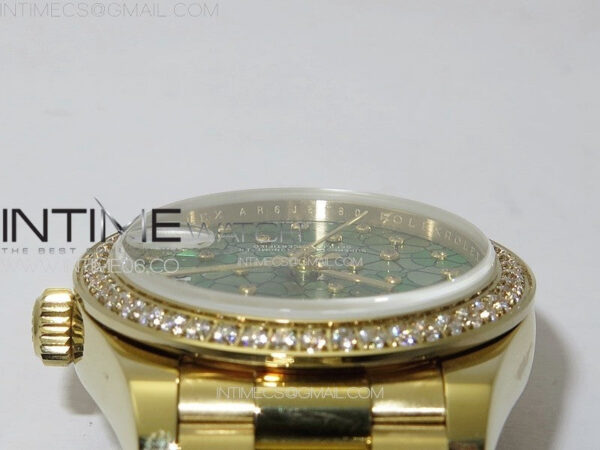 DateJust 31mm 278274 YG Crystals Bezel GMF Best Edition Green Flowers Crystals Dial on YG President Bracelet A2824 – Bild 9