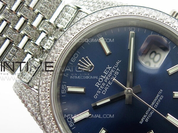 DateJust 41 126334 Full Paved Diamonds BP Best Edition Blue Dial Sticks Markers on Jubilee Bracelet A2824 – Bild 9