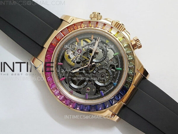 Blacken Daytona RG Rainbow Bezel GETF Best Edition Skeleton Dial on Rubber Strap SA4130 – Bild 9