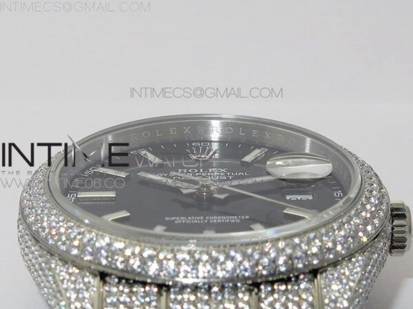DateJust 41 126334 904 Full Paved Diamonds BP Best Edition Black Dial Sticks Markers on Oyster Bracelet A2824 – Bild 9