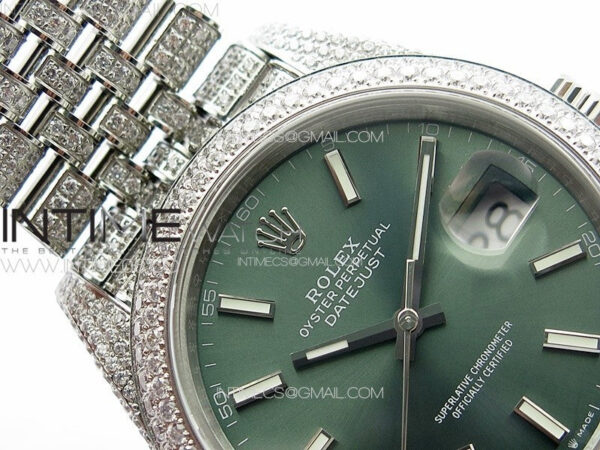 DateJust 41 126334 Full Paved Diamonds BP Best Edition Green Dial Sticks Markers on Jubilee Bracelet A2824 – Bild 9