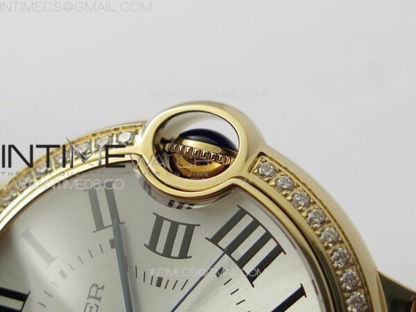 Ballon Bleu 36mm Diamonds Bezel RG K3F 1:1 Best Edition White Textured Dial On Red Leather Strap A076 – Bild 9