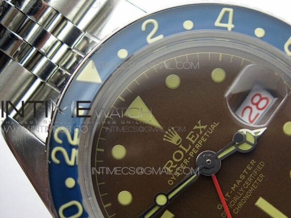 Vintage GMT Master 6542 Blue/Red Bezel B12 Tropical Brown Dial on SS Jubilee Bracelet A2836 – Bild 9