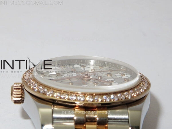 DateJust 31mm 278274 904L SS/RG Crystals Bezel GMF Best Edition Silver Flowers Crystals Dial on 904L SS/RG Jubilee Bracelet A2824 – Bild 9