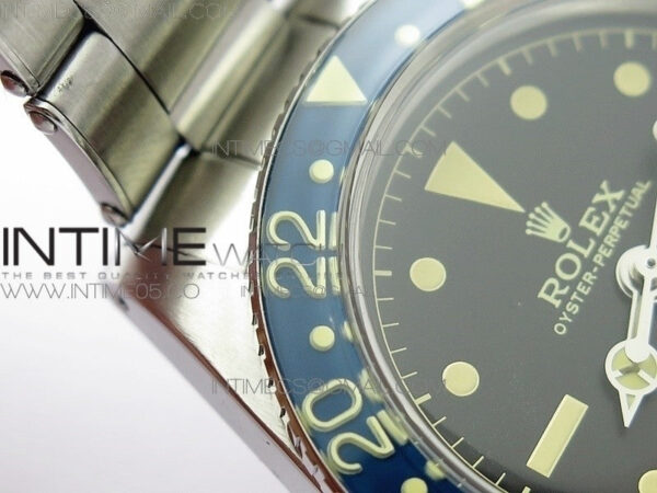 Vintage GMT Master 6542 Blue/Red Bezel B12 Black Dial Style03 on SS Bracelet A2836 – Bild 9