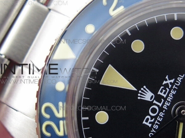 Vintage GMT Master 6542 Blue/Red Bezel B12 Black Dial on SS Bracelet A2836 – Bild 9