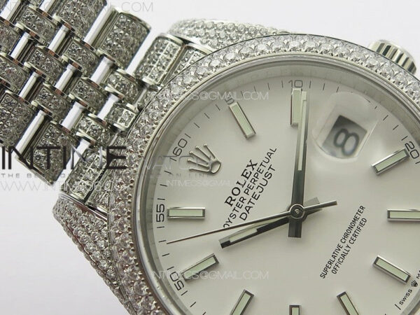 DateJust 41 126334 Full Paved Diamonds BP Best Edition White Dial Sticks Markers on Jubilee Bracelet A2824 – Bild 9